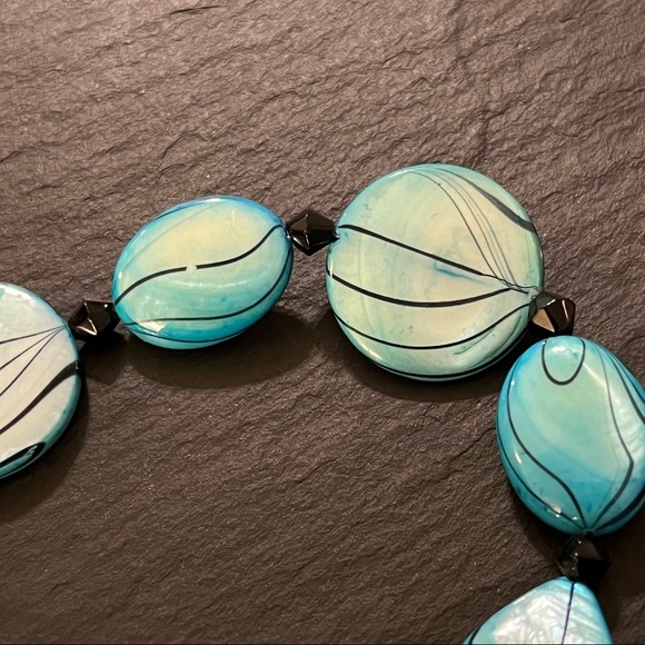 Handmade Lampwork Glass Geometric 8.5” Teal Bracelet - Picture 5 of 12